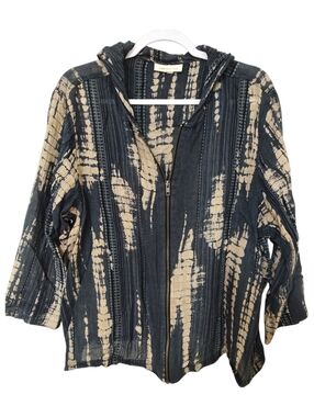 Coldwater Creek Large Blue/Cream Hooded Jacket